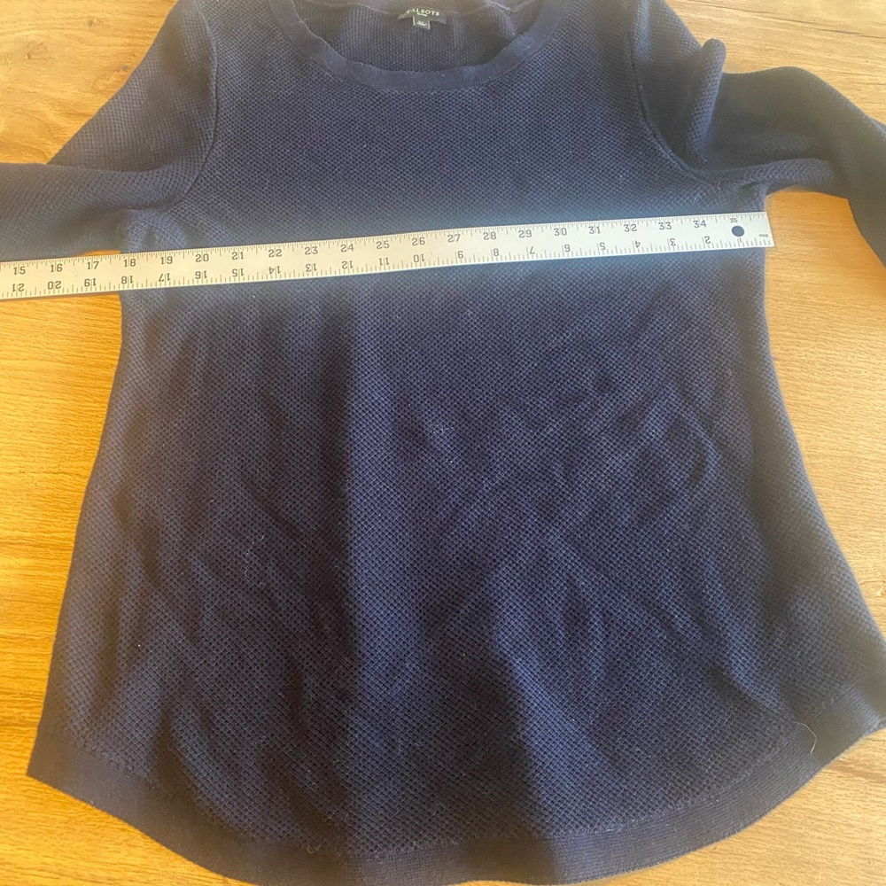Talbots Dark Blue Textured Knit Top Women’s Large Petite Preloved - Picture 6 of 8